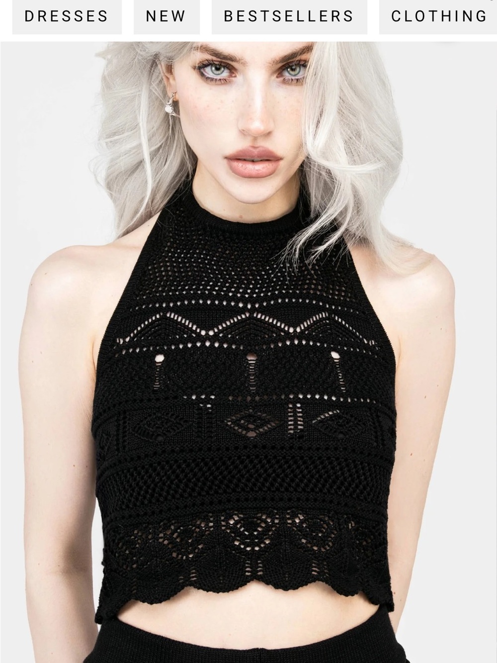 Disturbia Crochet Halter Crop Top - Black